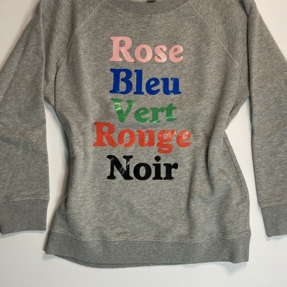 J Crew Size Extra Small (XS) French Colors Graphic Pullover Sweatshirt Gray Cott